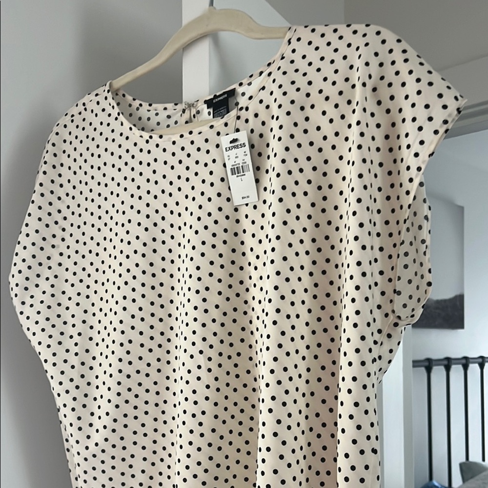 Express Women's Polka Dot Top - Black and White